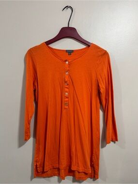 100% Pima Cotton Lilla P Women's Orange Henley 3/4 Sleeve Woman’s Size Medium